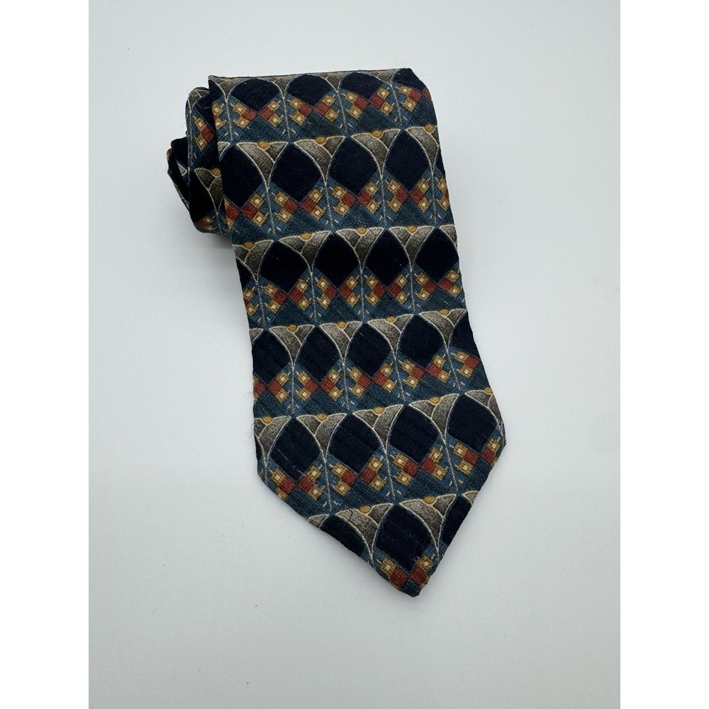 Ermenegildo Zegna Silk Tie Blue Geometric Pattern Made in USA Designer Necktie